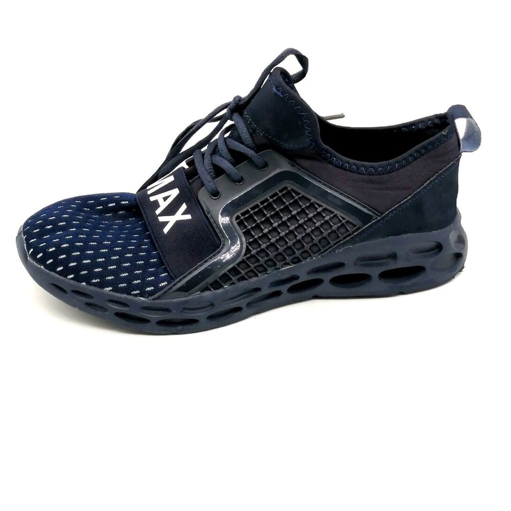 Max Mens Sneaker Navy Blue Lace Up Walking‎ Shoe Round Toe Flat Heel EUR 45